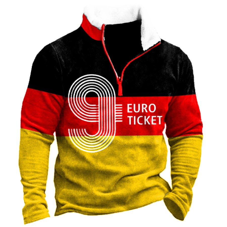 

9 Euro Ticket Sylt Ist Fällig Men's Retro Germany Flag Print Mock Neck Sweatshirt