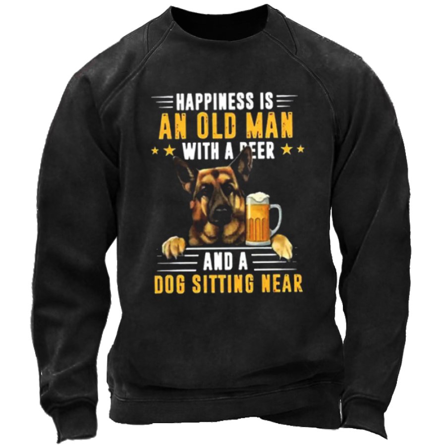 

Happiness Is An Old Man With A Beer And A Dog Sitting Near Men's Print Sweatshirt