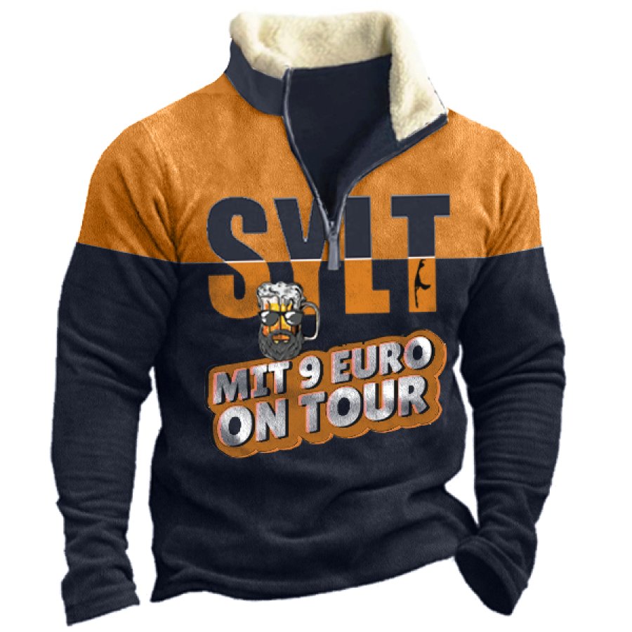 

9 Euro Ticket Sylt Ist Fällig On Tour With Beer Men' Print Zip Mock Neck Sweatshirt