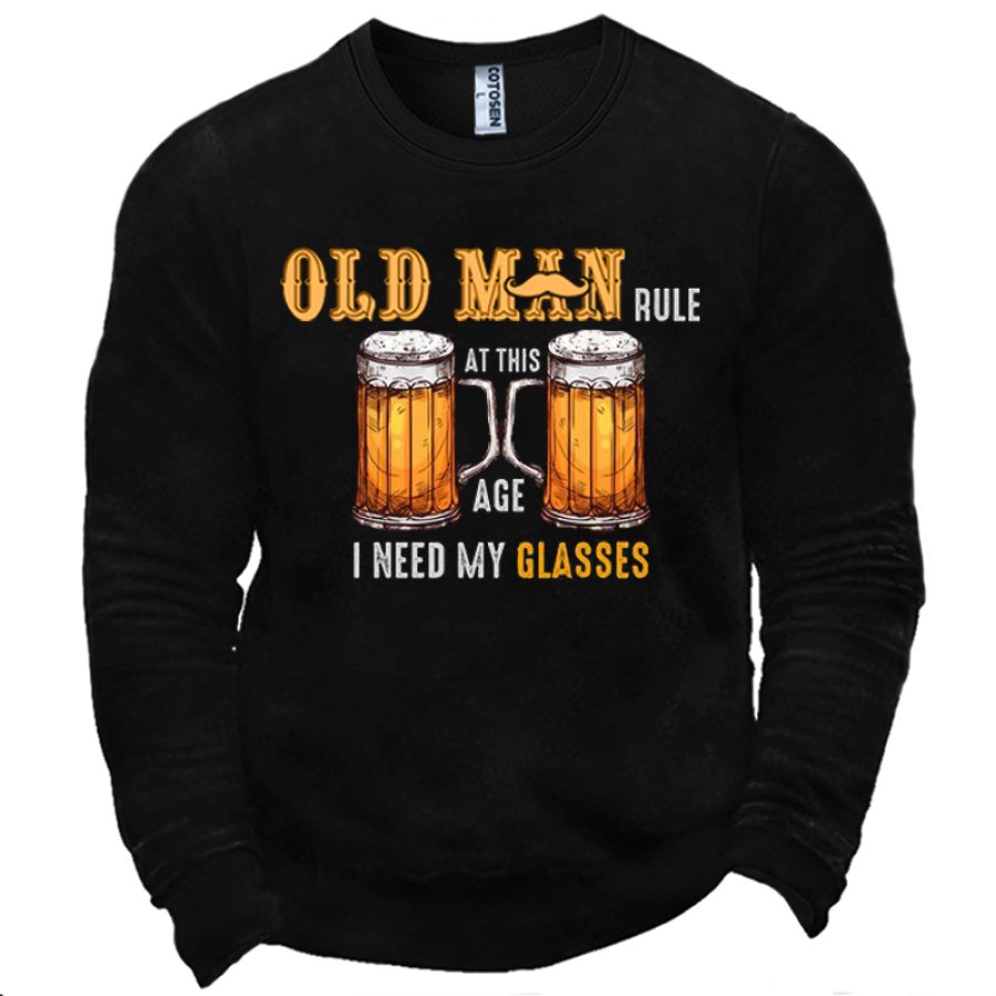 

Old Man Rule This Age Needs Glass Men's Retro Print Crew Sweatshirt