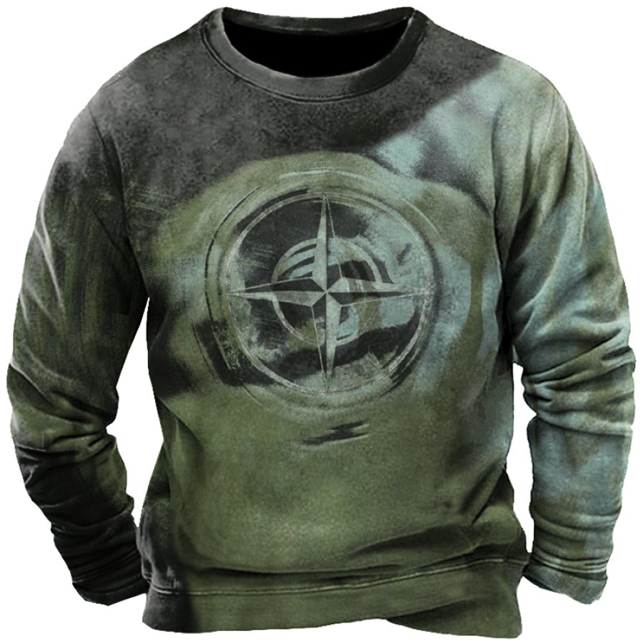 

Men's Tie Dye Compass Print Crew Neck Sweatshirt
