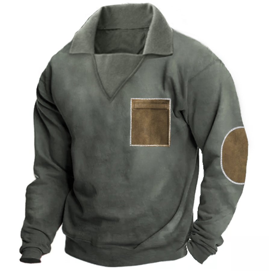 

Men's Retro Color Block Lapel Outdoor Sweatshirt