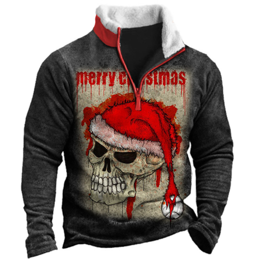 

Men's Merry Christmas Skull Print Quarter Zip Sweatshirt