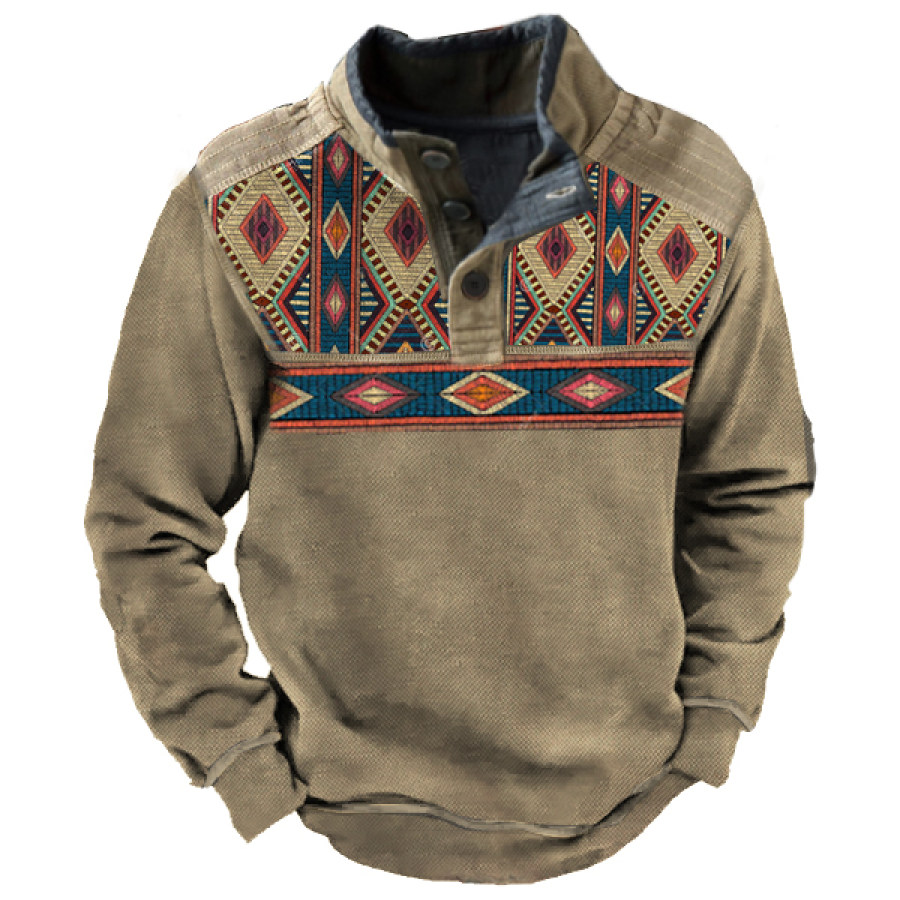 

Lässiges Stehkragen-Sweatshirt Für Herren Im Freien Mit Ethnischen Mustern