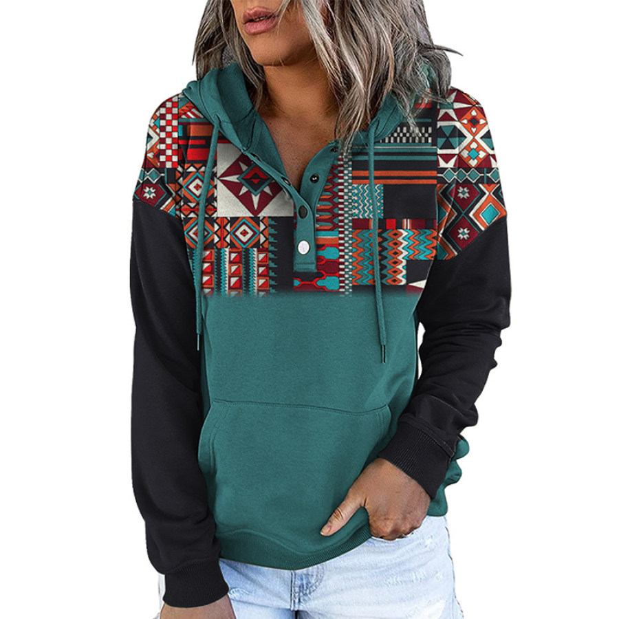 

Women's Ethnic Print Henley Hoodie