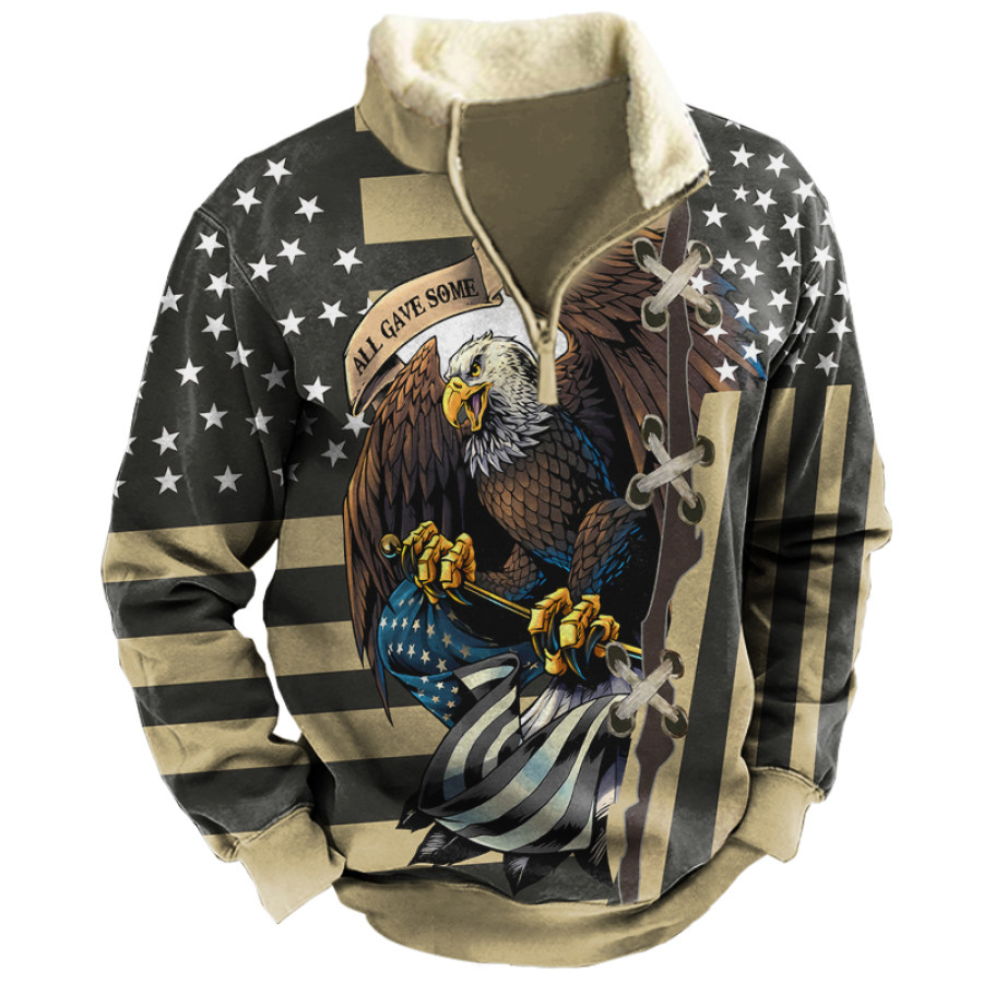 

Men's Vintage American Flag Eagle Print Stand Collar Sweatshirt