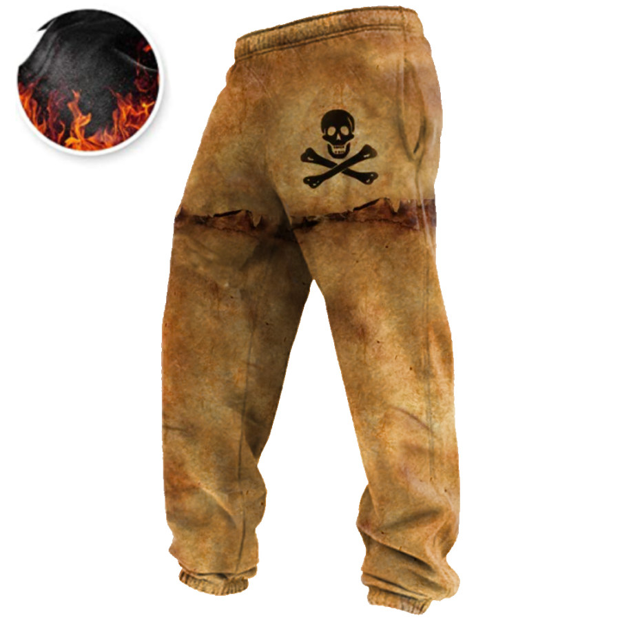 

Men's Vintage Pirate Skull Print Soft Fleece Loose-fit Sweatpants With Pockets