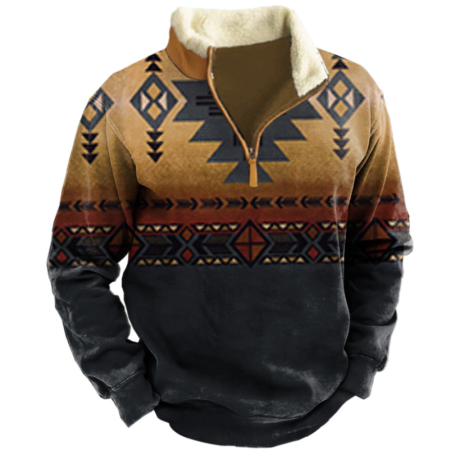 

Men's Vintage Ethnic Print Stand Collar Sweatshirt