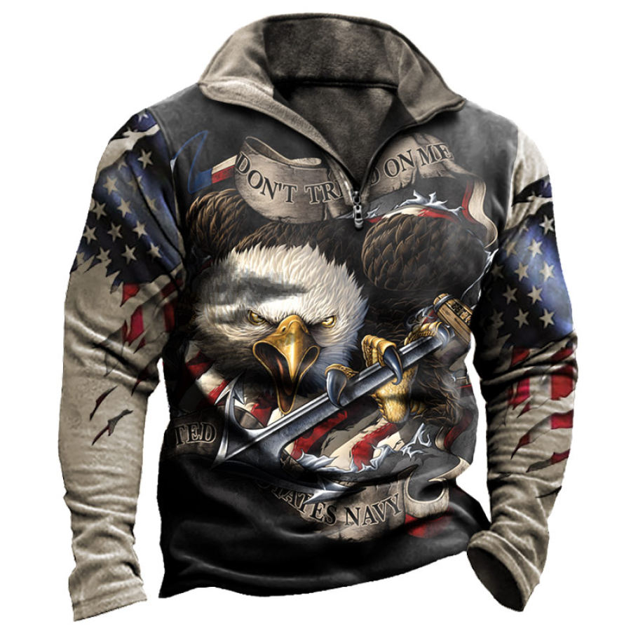 

Men's Vintage American Eagle Flag Print Zip Sweatshirt