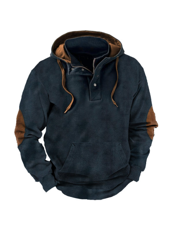 Men's Vintage Colorblock Stand Collar Hoodie