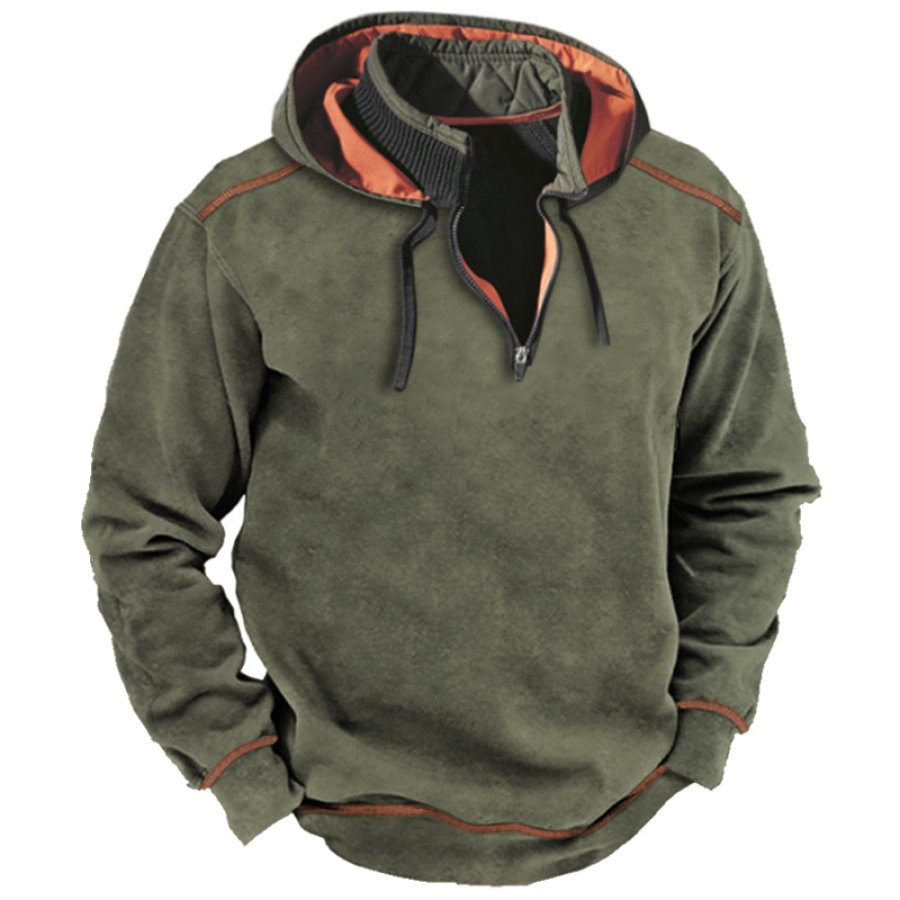 

Men's Vintage Outdoor Training Contrast Color Zipper Hoodie