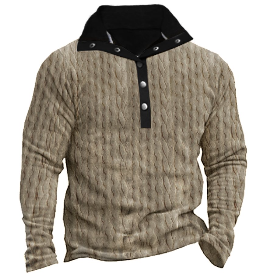 

Men's Solid Color Geometric Jacquard Color Block Zipper Half Mock Neck Sweatshirt