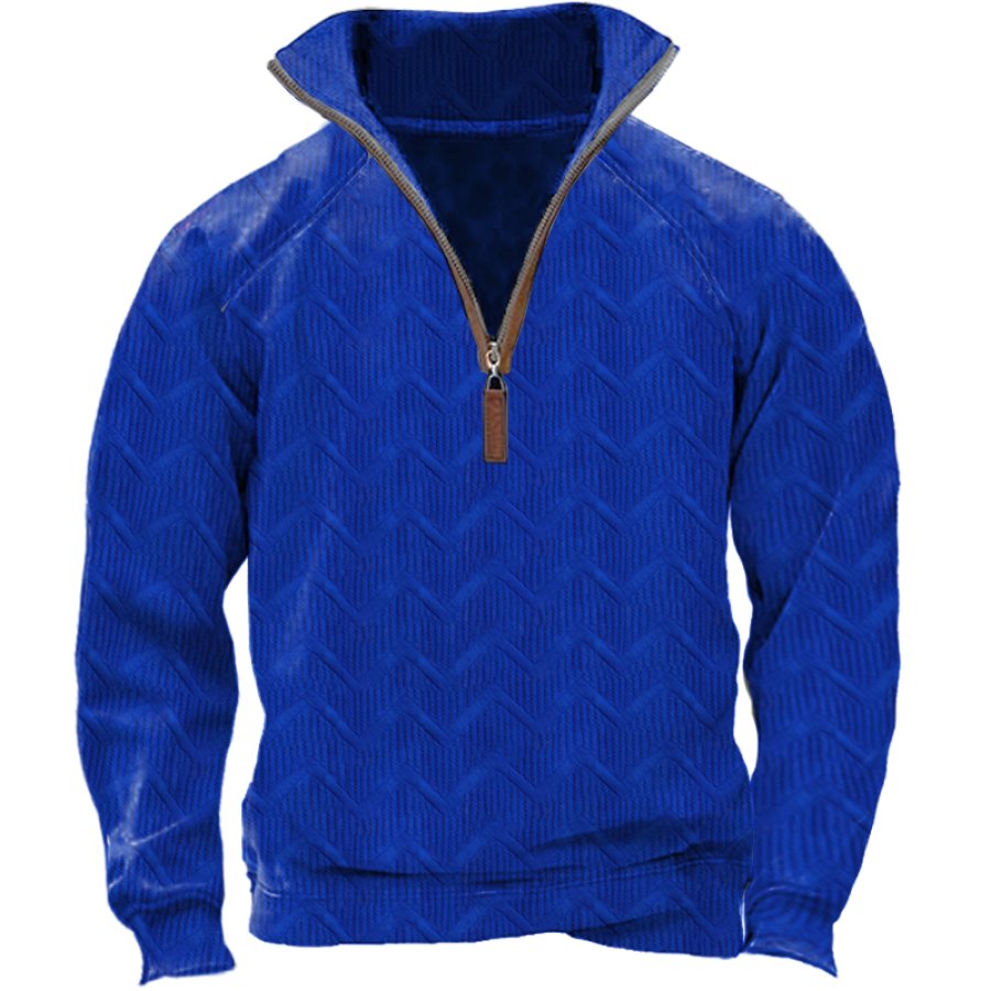 

Men's Solid Color Geometric Jacquard Color Block Zipper Half Mock Neck Sweatshirt