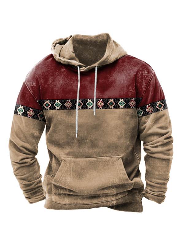 Men's Vintage Ethnic Style Contrast Color Print Hoodie