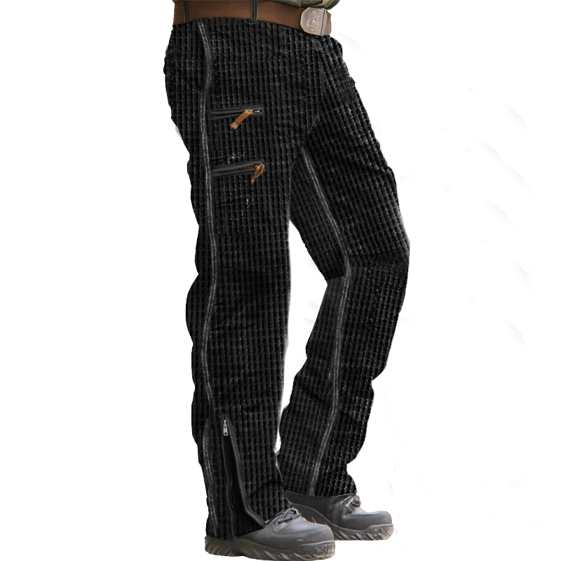 Men's Outdoor Multi-zip Pocket Chic Waffle Knit Tactical Casual Pants