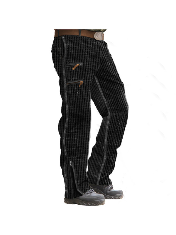 Men's Outdoor Multi-Zip Pocket Waffle Knit Tactical Casual Pants