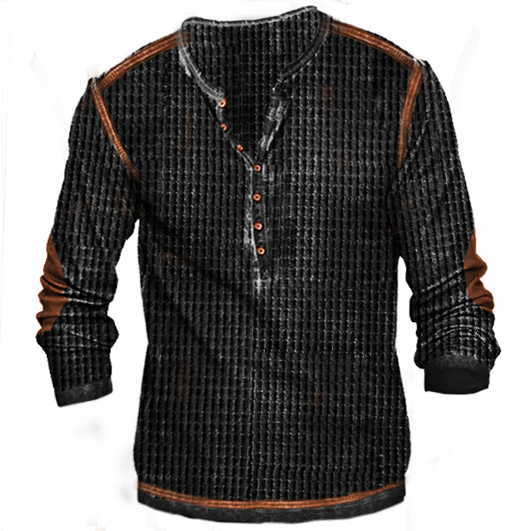 Men's Vintage Waffle Knit Chic Tactical Henley T-shirt