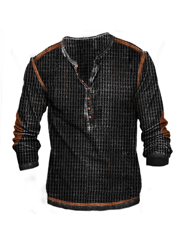 Men's Vintage Waffle Knit Tactical Henley T-Shirt