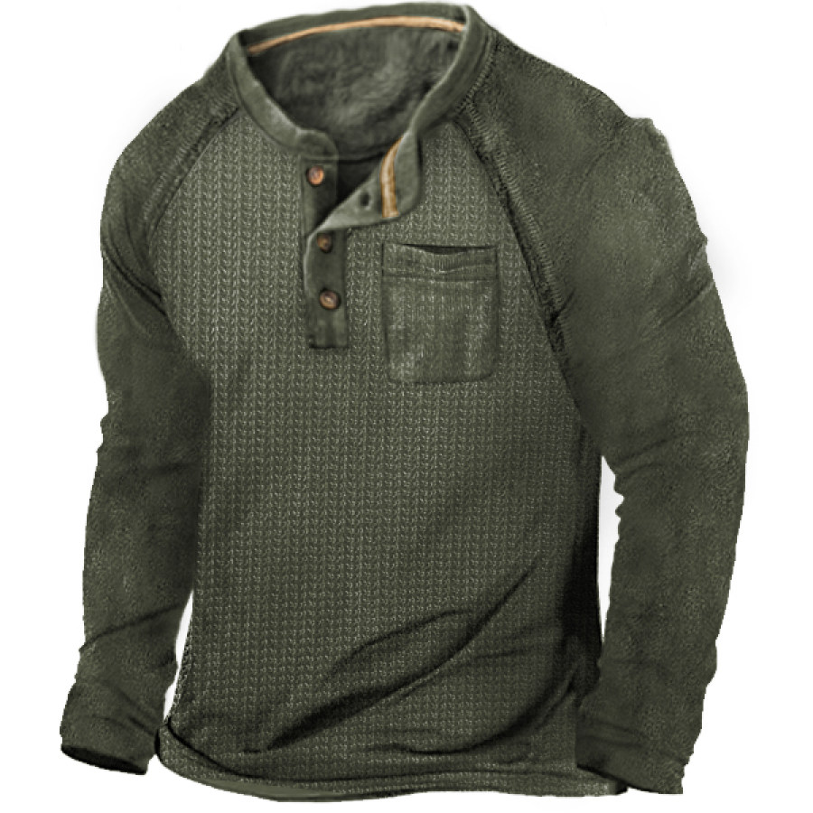 

Men's Outdoor Casual Patchwork Henley Warm Tactical T-Shirt