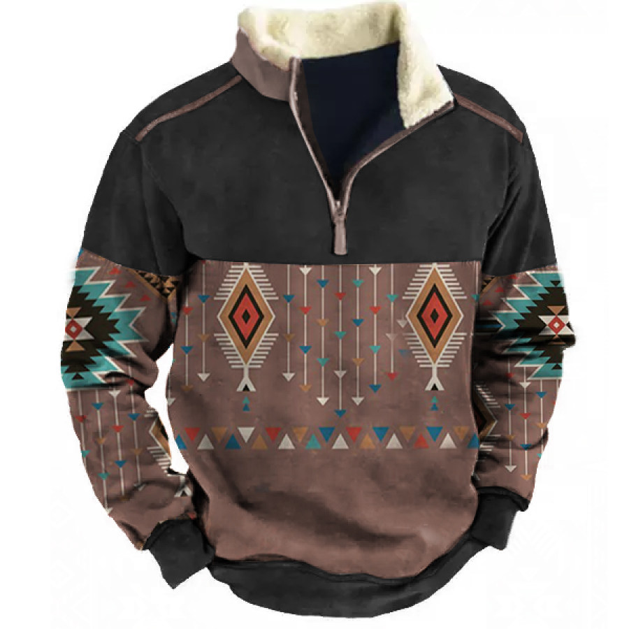 

Men's Aztec Quarter Zip Color Contrast Winter Sweatshirt