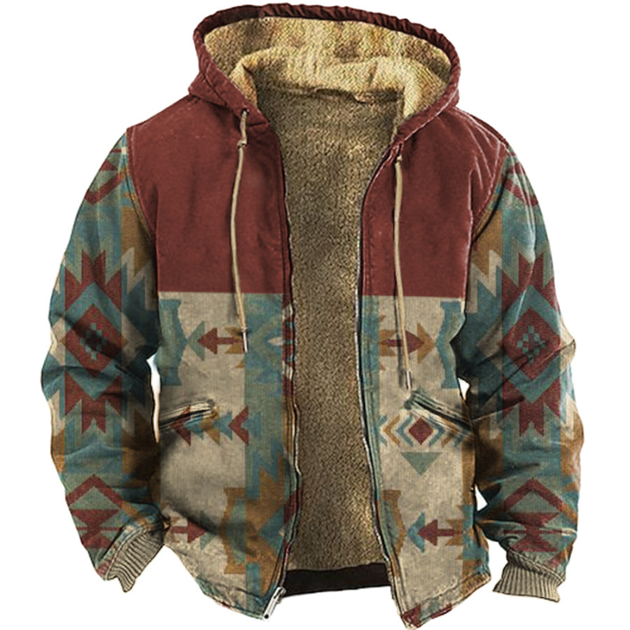 

Men's Aztec Quarter Hoodie Color Contrast Winter Tactical Jacket