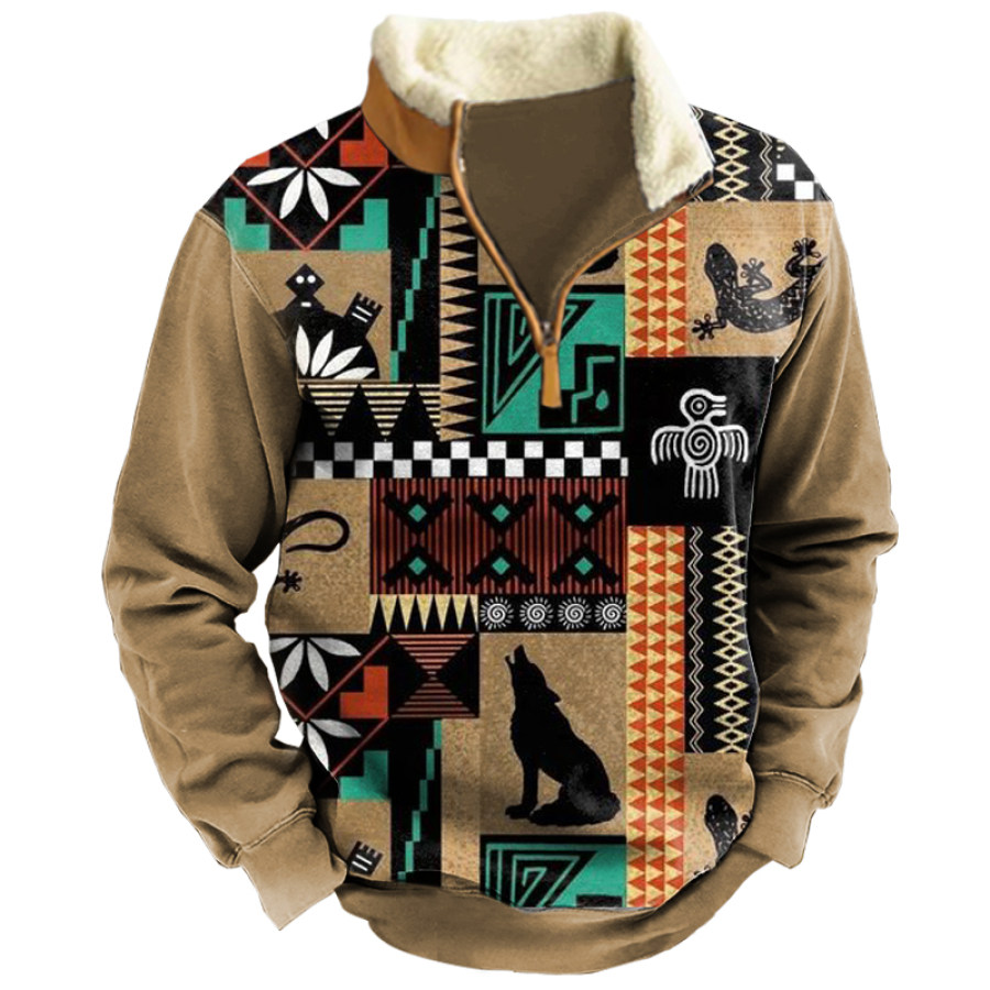 

Men's Vintage Ethnic Aztec Print Stand Collar Sweatshirt