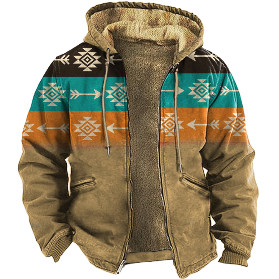 

Men's Aztec Quarter Hoodie Color Contrast Winter Tactical Jacket