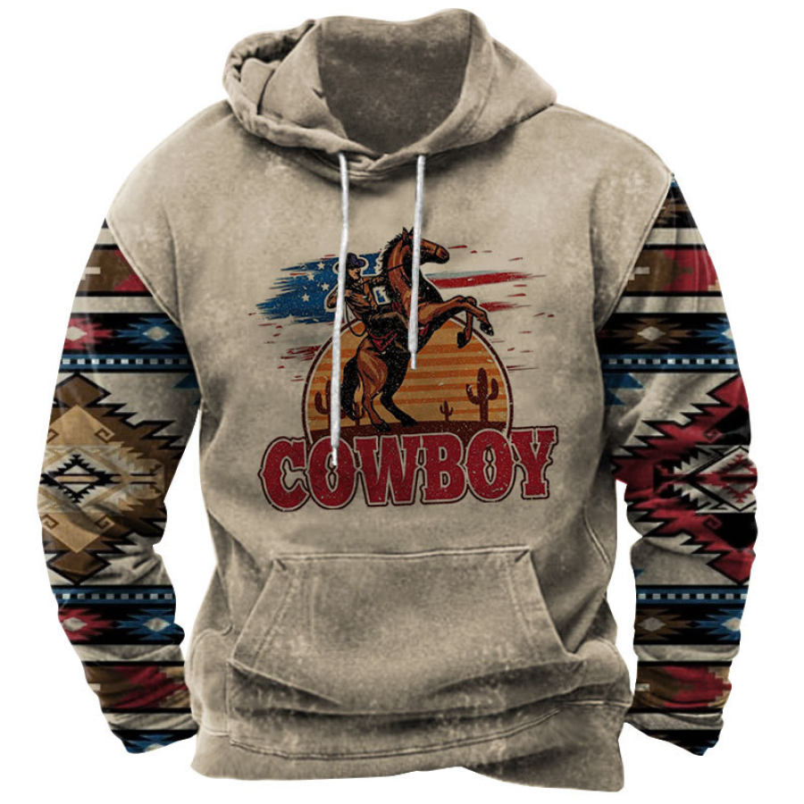 

Men's Vintage Western Cowboy Ethnic Print Hoodie