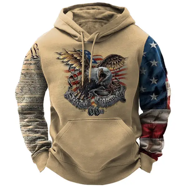 Men's Vintage American Flag Print American Eagle Pocket Hoodie - Kalesafe.com 