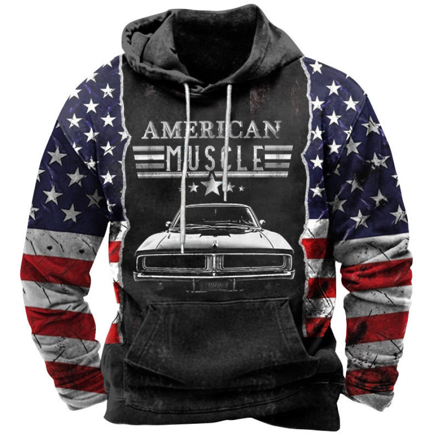 

Men's Vintage American Flag Car Print Hoodie