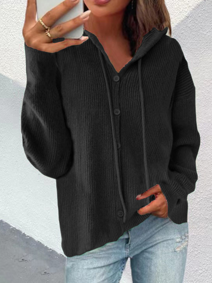 Casual Solid Color Hooded Chic Cardigan