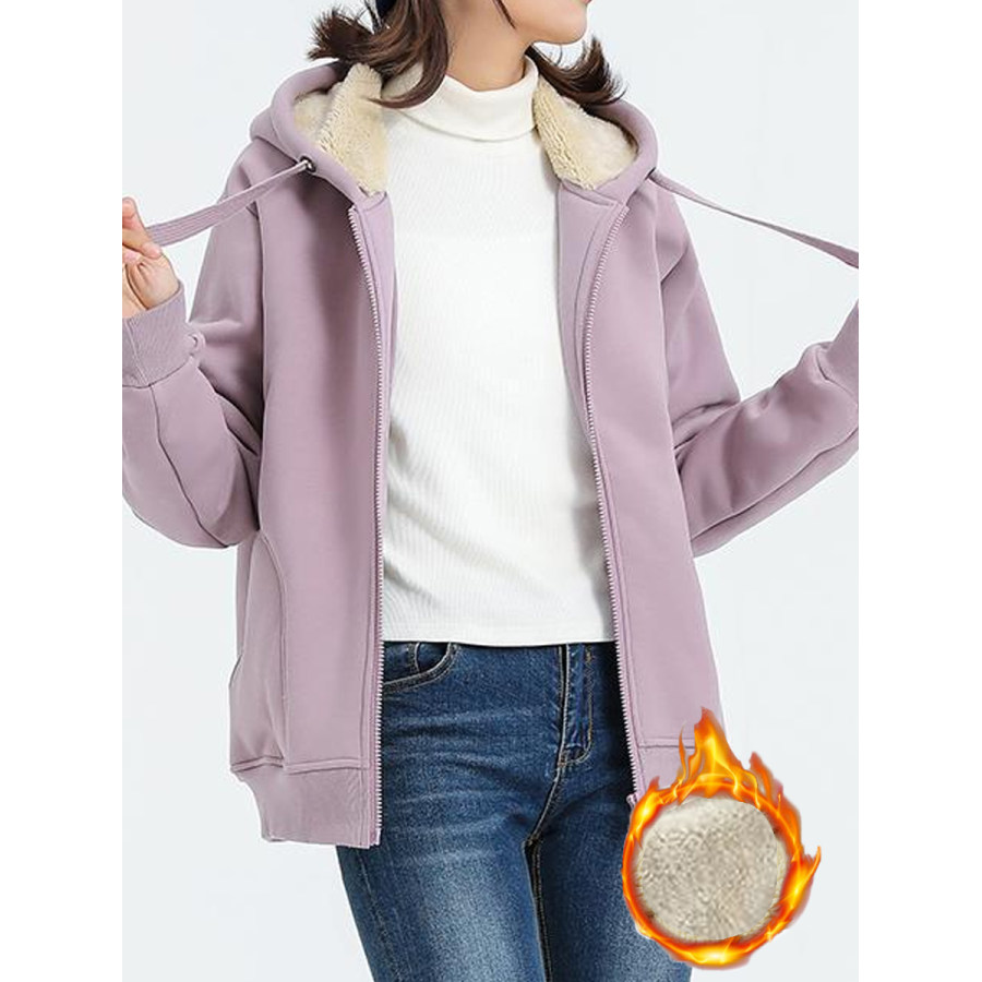 

Cappotto A Maniche Lunghe Con Cappuccio Caldo In Peluche Tinta Unita Casual