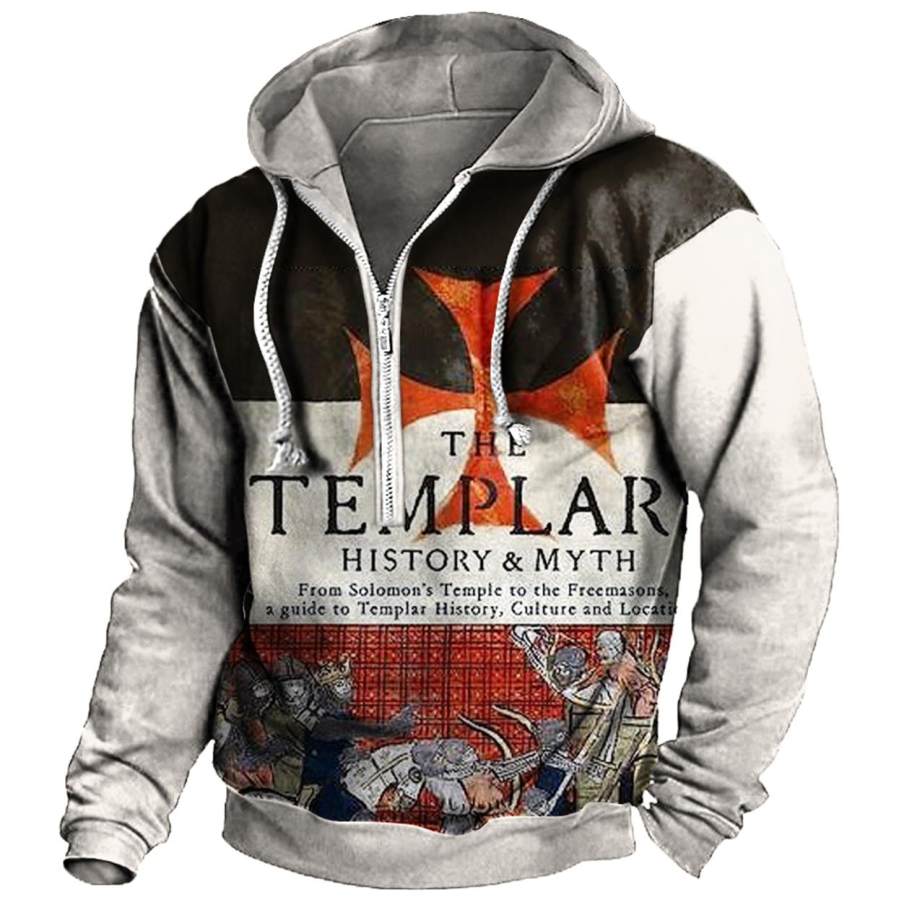 

Men's Outdoor Templar Cross Print Half Zip Hoodie