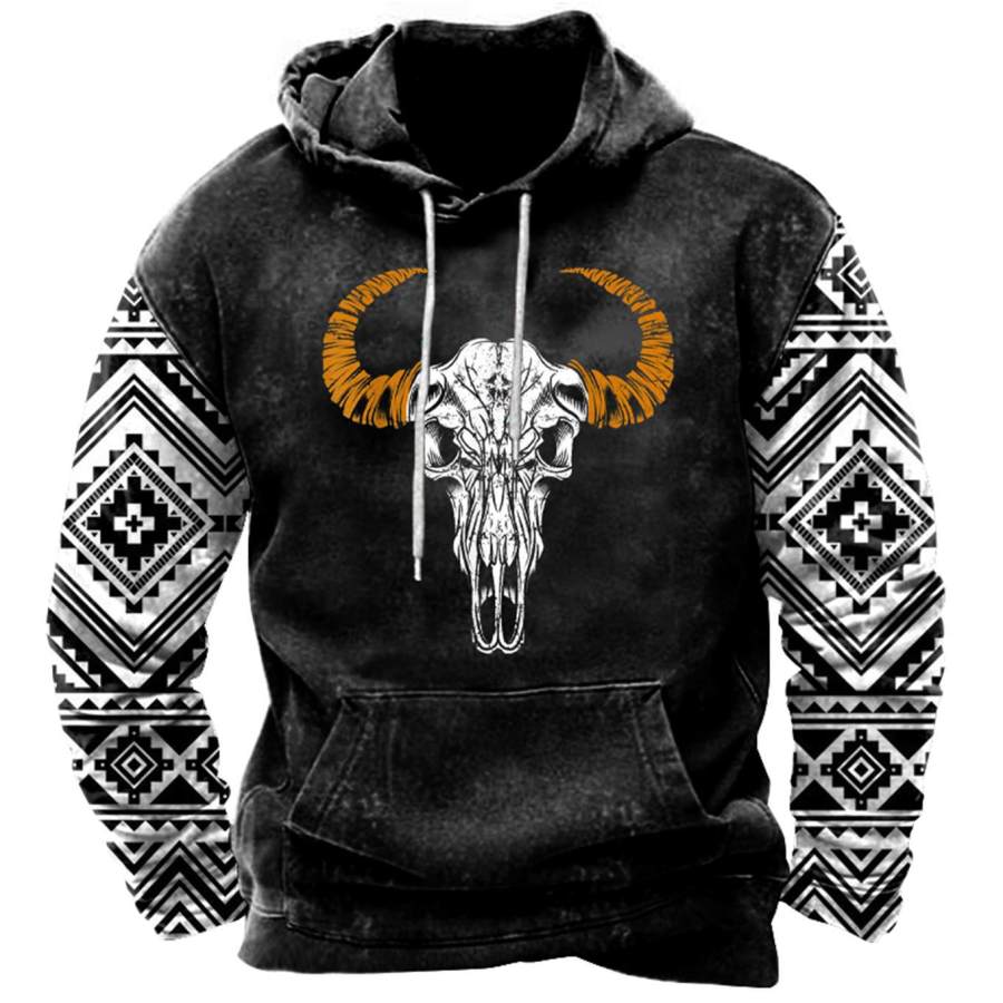 

Herren Vintage Western Geometric Bull Skull Print Hoodie