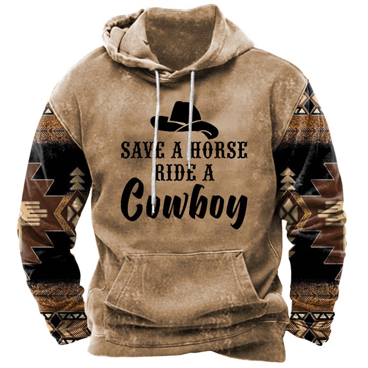 Men's Western Save A Chic Horse Ride A Cowboy Print Hoodie