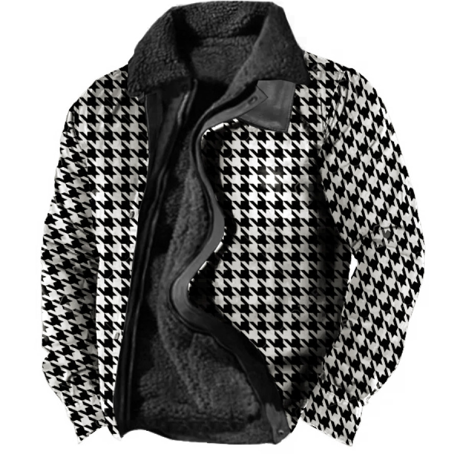 

Men's Houndstooth Casual Winter Warm Fleece Jacket