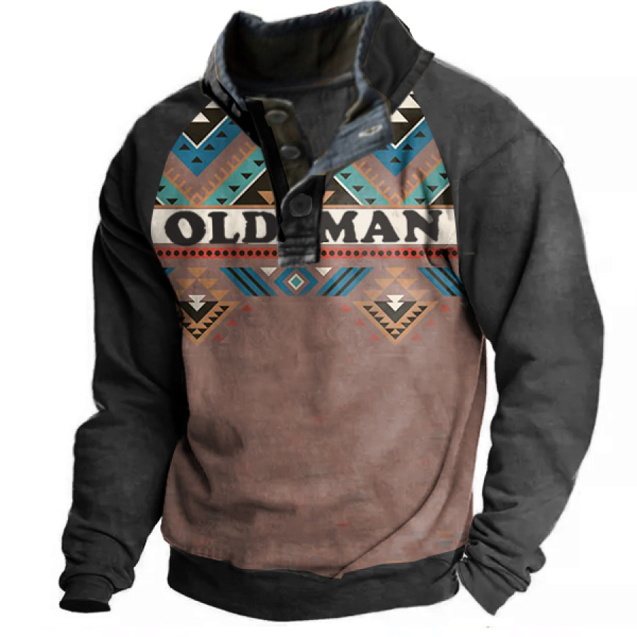 

Men's Retro Old Man Ethnic Henley Sweatshirt