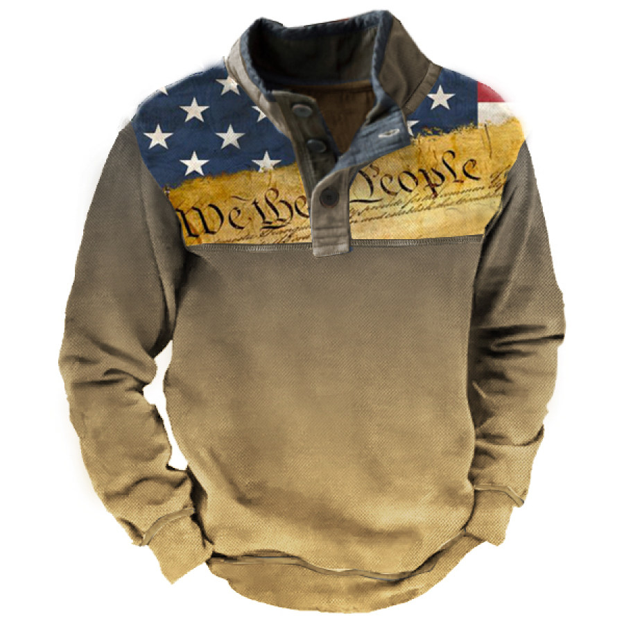 

Men's Vintage American Flag Constitution Print Henley Sweatshirt