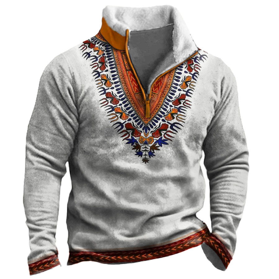 

Men's Vintage African Ethnic Print Stand Collar Sweatshirt