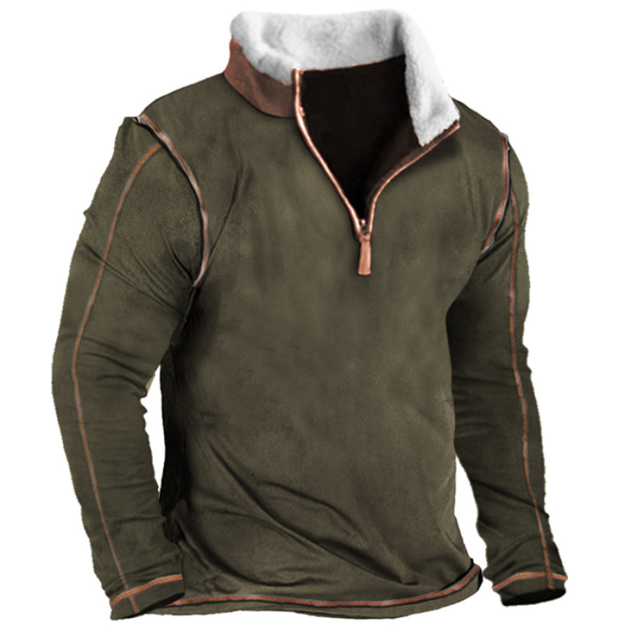 

Retro Men's Outdoor Color Contrast Training Zipper T-shirt