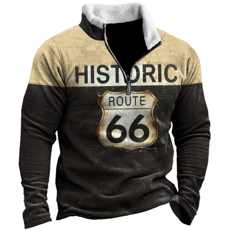 

Men's Vintage Route 66 Print Zip Sweatshirt