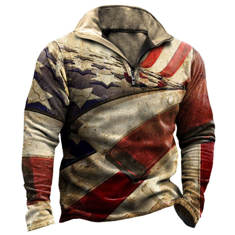 

Men's Vintage American Flag Print Zip Up Sweatshirt