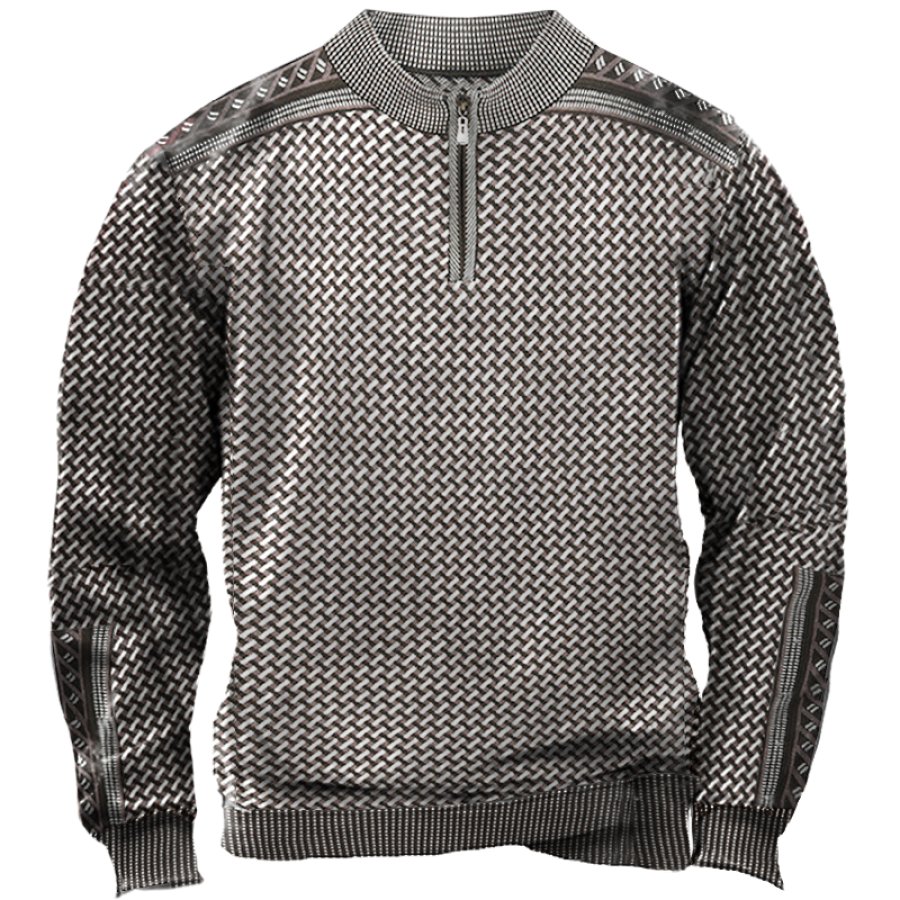 

Suéter De Cuello Alto Con Cremallera Y Jacquard Geométrico Vintage Para Hombre