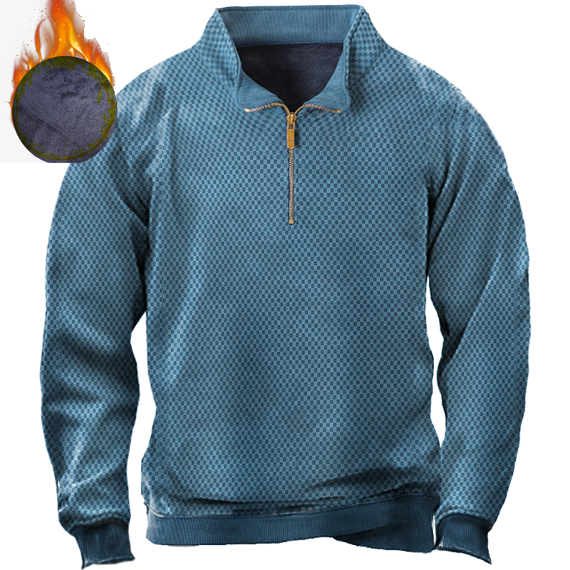Men's Vintage Fleece Geometric Chic Jacquard Zip-up Mock Neck Sweater