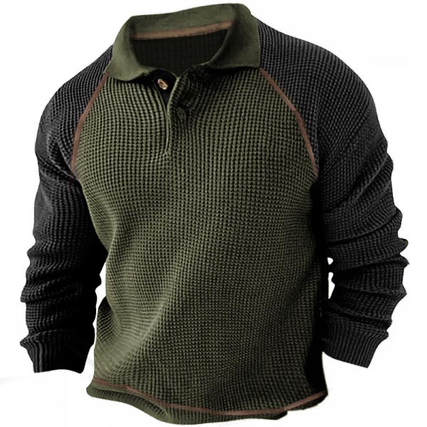 Men's Outdoor Color Block Chic Waffle Tactical Polo Shirt