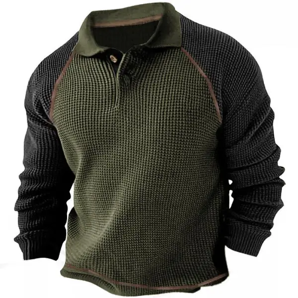 Men's Outdoor Color Block Waffle Tactical Polo Shirt - Cotosen.com