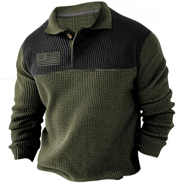 Men's Outdoor Waffle American Chic Flag Tactical Polo Shirt