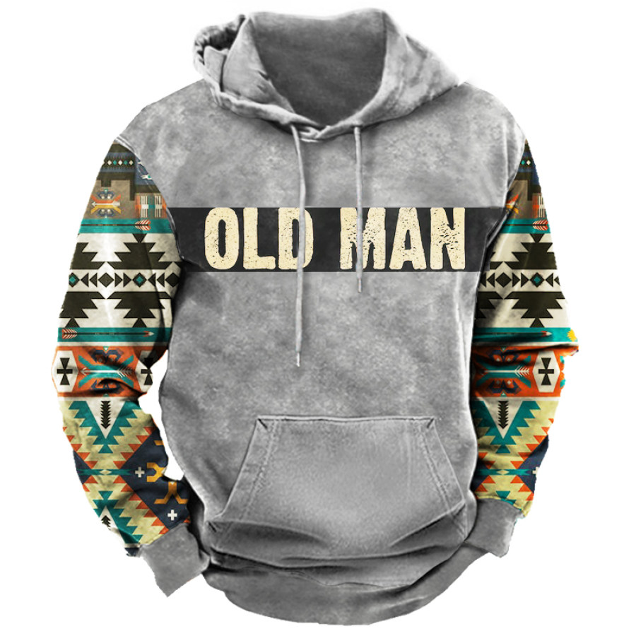 

Men's Retro Old Man Ethnic Print Hooded