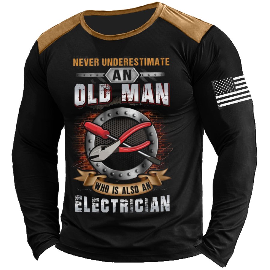 

Never Underestimate An Old Man Who Is An Electrician Men's Colorblock T-Shirt