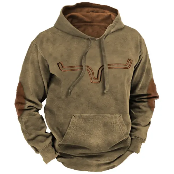 Men's Vintage Western Denim Color Block Hoodie - Kalesafe.com 